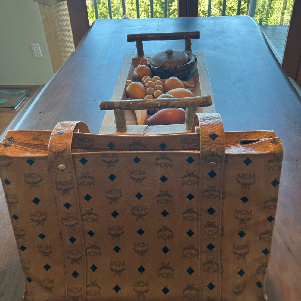 MCM Visetos Monogram Tote in Cognac and Black - Picture 6 of 16